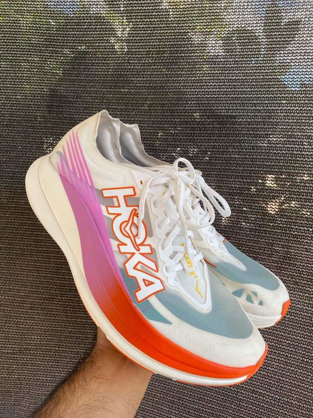 Hoka Rocket X 2 Carbon-Plated Road Racing Shoes White/Flame Size US men’s 13